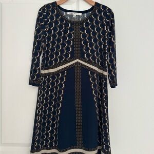 Max Studio women's 3/4 sleeve navy shift geometric pattern dress size small